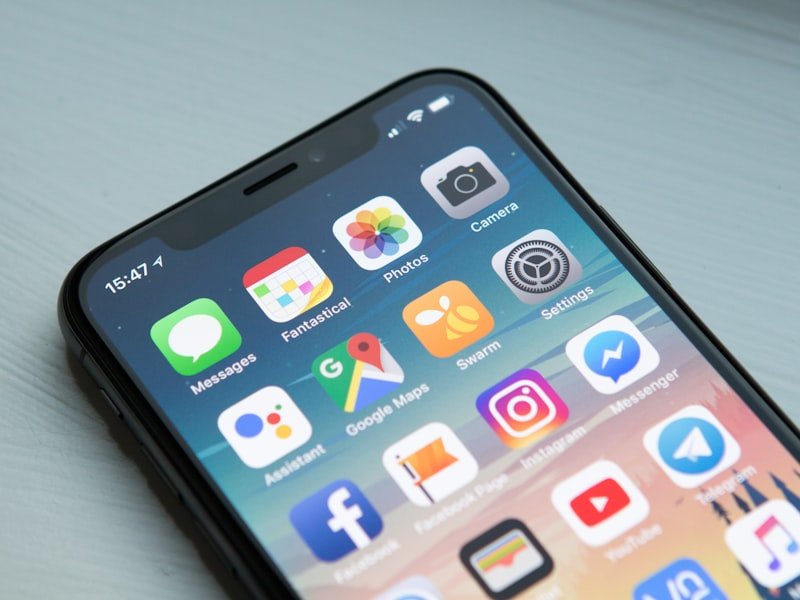 Mobile phone showing app icons